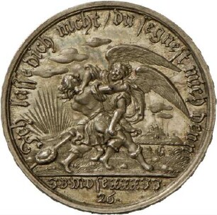 Religiöse Medaille von Christian Wermuth mit Darstellung von Jakobs Kampf mit dem Engel, o. J.