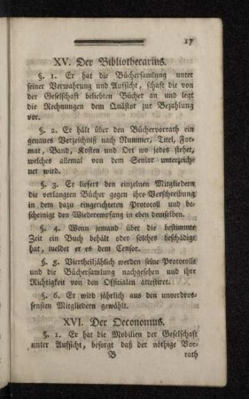 XVI. Der Oeconomus.