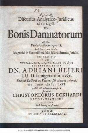 Discursus Analytico-Iuridicus ad Tit. Digest. De Bonis Damnatorum