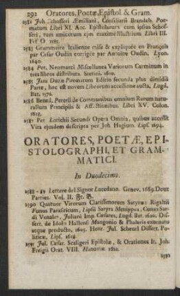 Oratores, Poetae, Epistolographi Et Grammatici. In Duodecimo