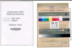 Entnazifizierung Franz Gisbertz , geb. 10.04.1915 (Bahninspektor)