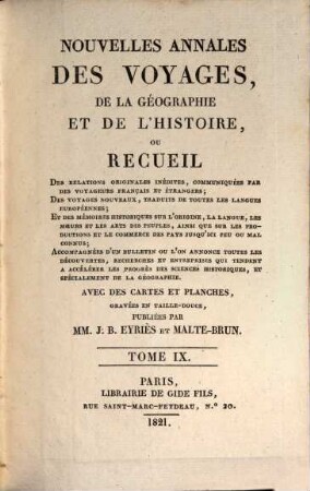 Nouvelles annales des voyages, 9. 1821