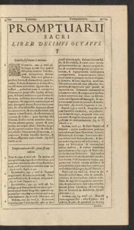 Promptuarii Sacri Liber Decimus Octavus. T