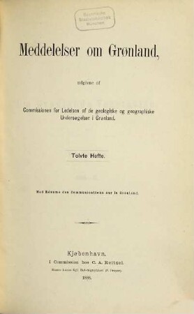 Meddelelser om Grønland. 12. 1888