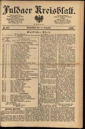 Erste Ausgabe vom Donnerstag, den 14. Dezember 1899.