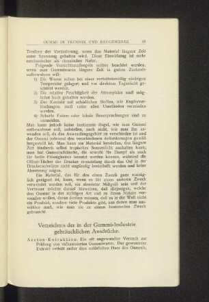 Verzeichnis der in der Gummi-Industrie gebräuchlichen Ausdrücke.