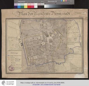 Plan der Residenz Darmstadt. Gez. und gravirt von Eduard Wagner. Druck bei Wagner und Kohl. Darmstadt: Leske, [nach 1858]