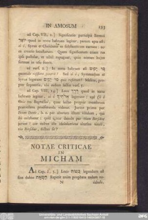 Notae Criticae In Micham