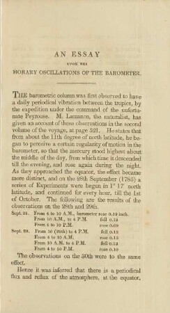 An Essay Upon The Horary Oscillations Of The Barometer.