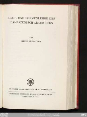 Laut- und Formenlehre des Damaszenisch-Arabischen