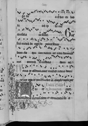 Graduale (Benediktinerhandschrift) — Initiale L mit anschließender Ranke