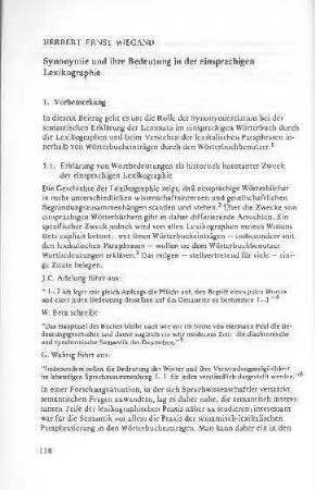 Synonymie und ihre Bedeutung in der einsprachigen Lexikographie