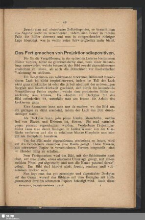 Das Fertigmachen von Projektionsdiapositiven