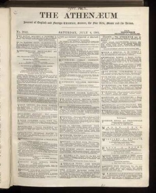 THE ATHENAEUM Journal of English and foreign Literature, Science, the fine Arts, Music and the Drama.