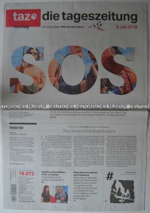 Tageszeitung "taz. die tageszeitung" mit Titel zur EU-Flüchtlingspolitik