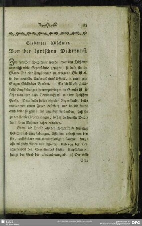 Siebenter Abschnitt. Von der lyrischen Dichtkunst