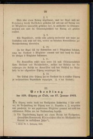 III. Verhandlung der 129. Sitzung zu Oels, am 17. Januar 1864