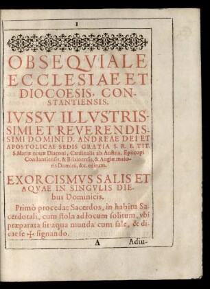Obsequiale Ecclesiae Et Dioecesis, Constantiensis.