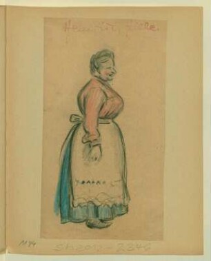 Frau mit Schürze, Seitenansicht