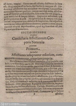 SECTIO SECUNDA tradens Consectaria Affectionum Corporis Naturalis...