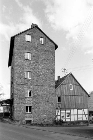 Grüsener Mühle (Mühle, Fachwerk); Gemünden, Gemündener Straße (Grüsen) 14, Mühlwiesen