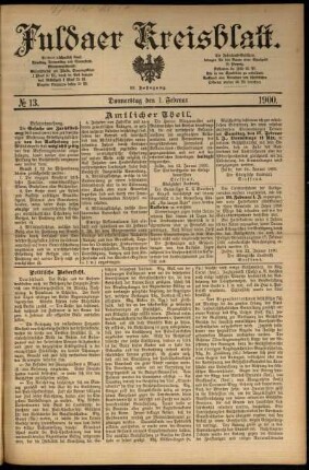 Erste Ausgabe vom Donnerstag, den 01. Februar 1900.
