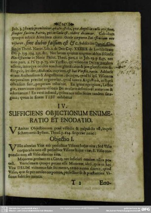 IV. Sufficiens Obiectionum Enumeratio Et Enodatio