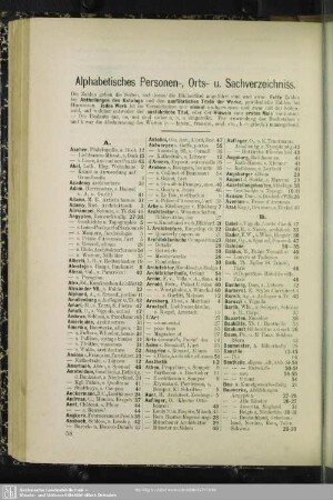 Alphabetisches Personen-, Orts- u. Sachverzeichniss