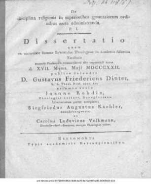 1822: De disciplina religionis in superioribus gymnasiorum ordinibus recte administranda : p. 1