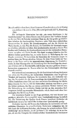 Grobecker, Manfred :: Studien zur Geschichtsschreibung des Albert Krantz, Diss., Manuskriptdruck : Hamburg, 1964