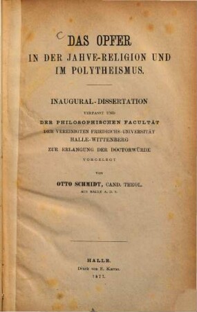 Das Opfer in der Jahve-Religion und im Polytheismus