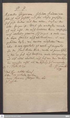 Brief von August Hermann Francke an [Johann Daniel Herrnschmidt?].