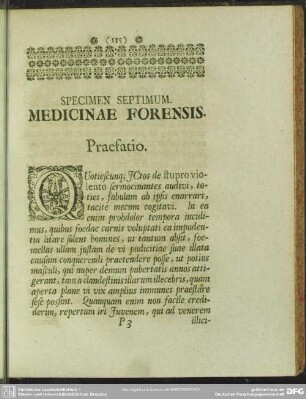 Specimen Septimum Medicinae Forensis