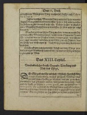 Das XIII. Capitel. Von sonderlicher krafft/ Tugendt/ Wirckung/ und Nutz des Eßigs.