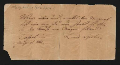 Handschriftlicher Zettel &quot;Wache über uns, verklärter Mozart&quot;