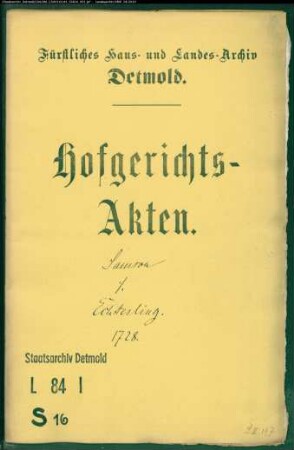Samson, Samuel zu Horn gegen Echterling zu Fromhausen - Schuldforderung
