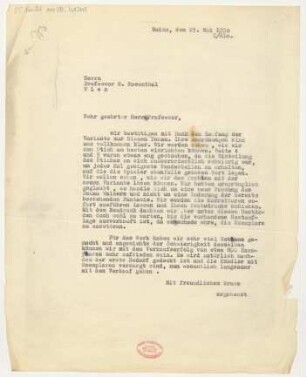 Brief an Moriz Rosenthal : 23.05.1930