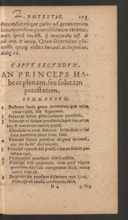 Caput Secundum. An Princeps Habeat plenam, seu solutam potestatem.