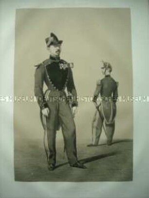 Uniformdarstellung, Stabsoffizier und Regiments-Offizier des Genie-Korps, Frankreich, 1859. Tafel 49 im Buch: Armand-Dumaresq: Uniformes de l'Armée Française.