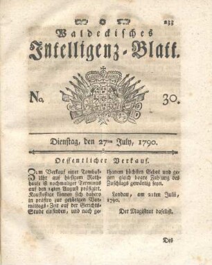 No. 30, Dienstag, den 27ten July, 1790