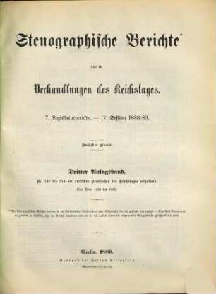 Verhandlungen des Reichstages. Stenographische Berichte. 110. 1888/89