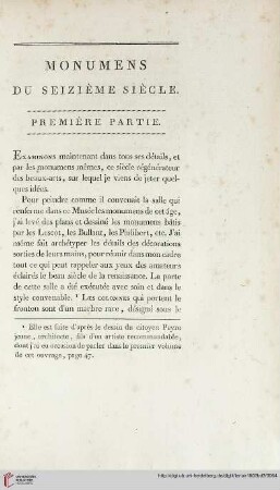 Monumens seizième siècle. Première partie