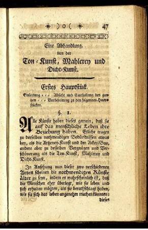Eine Abhandlung von der Ton-Kunst, Mahlerey und Dicht-Kunst.