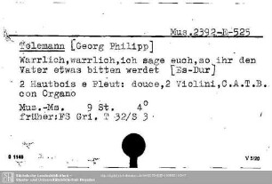 Telemann, Georg Philipp, Warrlich, warrlich