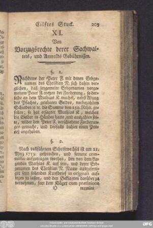 XI. Von Vorzugsrechte derer Sachwalters, und Andwalds Gebührnissen.