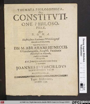 Themata Philosophica, De Constitvtione Philosophiæ