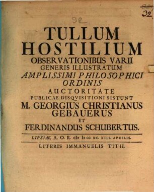 Numam Pompilium Observationibus Varii Generis Illustratum ...