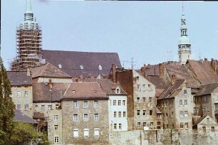 Bautzen. Blick von der Friedensbrücke auf Dom und die marode Altstadt