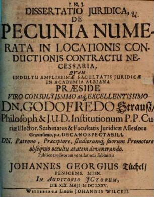 Diss. iur. de pecunia numerata in locationis conductionis contractu necessaria