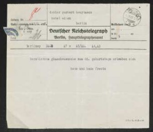 Brief von Hans Frentz und Hede Frentz-Sudermann an Gerhart Hauptmann